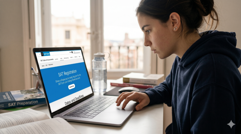 Student registering for the SAT on the College Board website