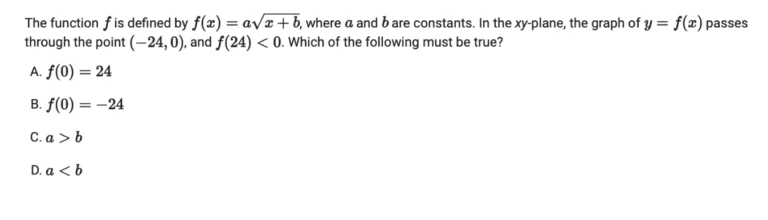 Example multiple choice question from the Digital SAT Advanced Math section on square root functions — College Board