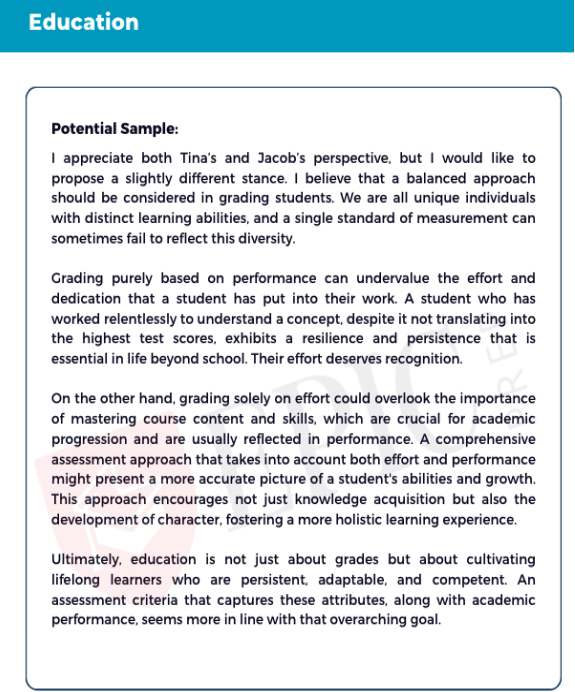 Sample response of the new academic discussion passage of the Reading TOEFL iBT